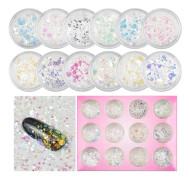 Nagelkonst Glitter Chunky Paljetter Iridescent Mermaid Flakes Ultra-tunna Spetsar Färgglada Blandade