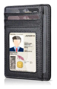 Plånbok för män med kortfack, tunn plånbok för kreditkort, minimalistisk, RFID-blockering, 1 ID-fönster, rymmer upp till 8 kort, svart