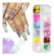 12 Färger Julnagelkonst Glitter Snöflingor Nagelsmycken 3D Nagelsmycken Dekaler Holografiska Laser Nagelflingor Dekaler Akrylnaglar Design Glitter X