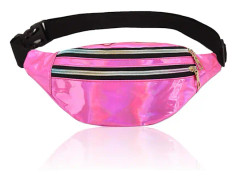 Mode Metallic Midjeväska med Justerbar Rem, Glatt Blixtlås, Tre Fack, Vattentät, Snygg Packning, Ljusrosa Ljusrosa