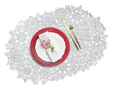 Snöflinga Underlägg Set om 6 för Matbord, Julkök Underlägg Ihåliga Vinyl Underlägg för Juldekorationer, (silver)