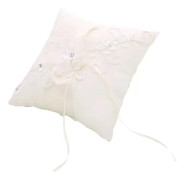 20x20cm Bröllopsceremoni Förlovningsringskudde Brud Brudgummens Ringbärare Blomma Vit Ringkudde med Band