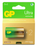 GP Ultra Alkaline Battery, Size D, 13AU/LR20, 1.5V, 2-pack