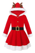 Flickors Juldräkt Fru Jultomte Röd Sammet Hoodie Klänning