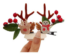 Jultomte-renar horn pannband med hårklämma Pannband Vackert semesterhuvudbonad för flickor