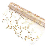 Organza Bordlöpare, Guld/Metalliska Stjärnor (28cm x 275cm), Elegant Borddekoration - Jul och Advent, Festlig Dekoration