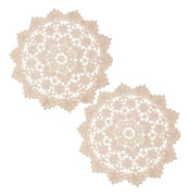 2 st 35 cm Diameter Runda Spets Placemats Stora Vintage Virkade Spets Runda Underlägg Beige Blommiga Löv Broderade Placemats kompatibla Kök Dinin