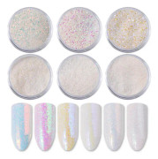 6 st 1g/flaska Vit Fotoluminescerande Pulver Glitter Ljus Fluorescerande För DIY Nagelkonst Sekvenser