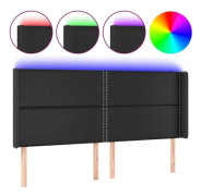 LED sänggavel Svart 203x16x118/128 cm Läder118 [cm]