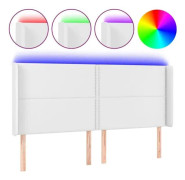LED sänggavel Vit 203x16x118/128 cm Läder118 [cm]