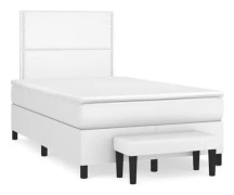 Vit Ribbbotten med vit madrass 120x190cm konstläder