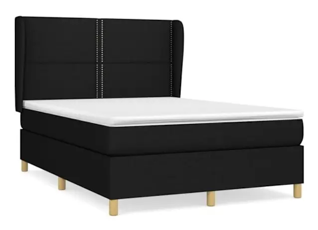 Svart Ribbbotten med Svart madrass 140x200 cm Tyg