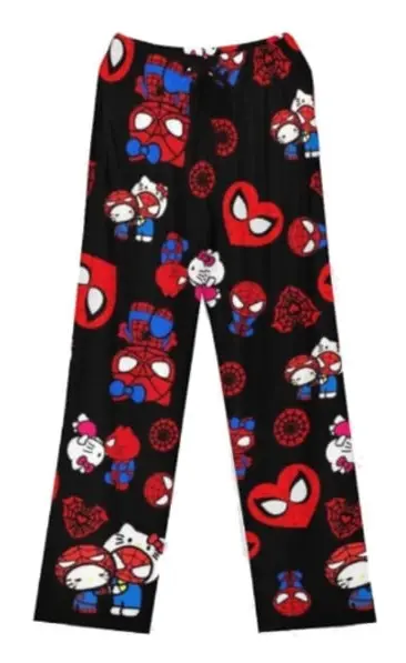 Dam Pyjamasbyxor med Jultomte-Cartoon i Fleece, Flickor Katt-Tryckt Flanell Sovbyxor Present (Helt Tryckt)