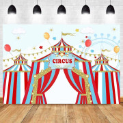 7x5ft Röd Cirkus Fotobakgrund Karneval Karusell Stort Tält Första 1:a Bakgrund Baby Shower Barn Födelsedagsfest Banner Tillbehör Dessert Cand