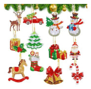 Juldiamantmålning Ornament, 12 st 5D DIY Diamantmålning Julnyckelring Hängande Diamantkonstsats C