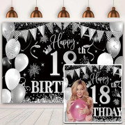 7x6ft Grattis på födelsedagen Bakgrund Flicka eller Pojke 18-årsdag Bakgrund Dekoration Födelsedagsfest Tillbehör Fotobakgrund Tårta Bord