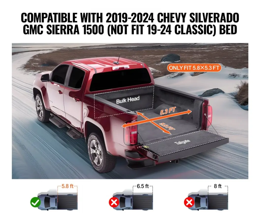 Rullbart Tonneau Cover för Pickup, Kompatibelt med 2019-2024 Chevy Silverado GMC Sierra 1500 (INTE FIT 19-24 Classic) säng