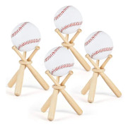 Trä Baseball Stativ Displayhållare Med Mini Basebollträ Och Träcirklar För Basebollspelare Fans (4 Set)
