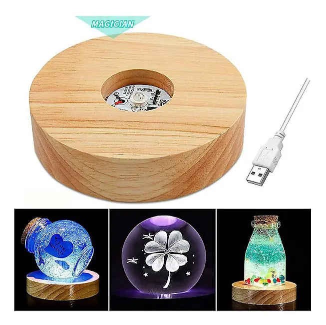 Trä LED Ljusdisplaybas Kristallglas Resin Art Ornament Trä Nattlampa