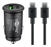 Goobay Dual USB snabbladdare för bil USB-C™ (27 W) laddningsadapter för bil med 1x USB-C™ och 1x USB-A, USB-C™-kabel, 1 m, svart