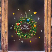 Julkransfönsterklistermärken, 2 ark Grön Julkrans med Frukter Snöflingor Fönsterklistermärken Jul Fönster Dörr Kylskåpsklistermärken för Heminredning