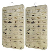 2-pack Hängande Smyckesorganisatör med 80 Fack, Dubbelsidig Garderobsförvaring för Örhängen, Halsband, Armband med Hängare, Beige