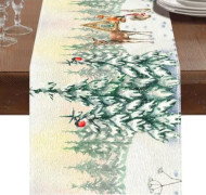 Vattenfärgs Snöträd Rådjur Julbordstablett, Säsongsbetonad Vinter Julfest Dekoration Semester Inomhus Hem Köksbord