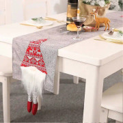 Rektangulär Linne Bordlöpare Jultomte Dvärg Mönster Grå 33x180cm-B
