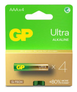 GP Ultra Alkaline Battery, Size AAA, 24AU/LR03, 1.5V, 4-pack