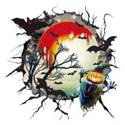 Spöklikt trasigt fönster Stjärnklara natten Halloween-klistermärke Djävul Halloween 3D trasigt fönsterklistermärke Halloween-dekoration Atmosfärisk klistermärke
