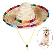 Husdjurshattar, Hund Sombrerohatt Halm Sombrerohattar Justerbar Kattmössa för Hundar Katter (M) - Medium