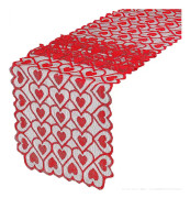 Valentinsdag Bordlöpare Röd Hjärta Spets Bordlöpare Topper Dukskydd Dresser Scarf 14 x 72 Tum för Alla Hjärtans Dag Mors Dag Bröllop Jul Fest