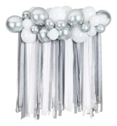 Ballongbåge med Streamers Vit/Silver Metallic