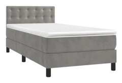 Lamellbotten och madrass - Sammet - 80x200 cm - Ljusgrå - 1 plats - Enkel montering