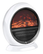 LED elektrisk eldstad minibordskamin 1500W med flameffekt, stabil, ABS plast, vit, kompakt storlek 30,5 x 18 x 35 cm