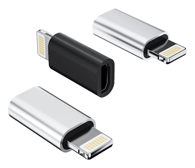 Micro USB hona till Lightning hane laddningsadapter (3-pack) Android laddningskabelportkontakt kompatibel med iPhone/iPad laddningssladd datakonverterare