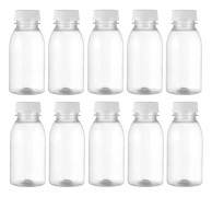 10 st 250 ml mjölkflaskor med lock, transparenta plastburkar, juiceflaskor, behållare för fester, hem, utomhus och resor