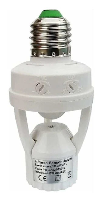 Sockel med PIR-rörelsesensor Glödlampor med E27-sockel för inomhusbruk med tids- och ljusjustering (Glödlampa ingår ej)