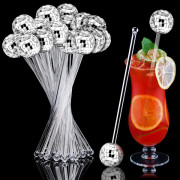 Discokula Cocktailpinnar Plast Rund Topp Swizzle Sticks Cake Pops Spegelkula Kaffe Dryckespinnar för Hemmabar Kaffebutik Användning 24 st