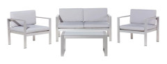 Loungegrupp 4 Delar Ljusgrå Anodiserad Aluminium Soffa av Trä med 2 Stolar och Soffbord