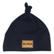 Babybugz - Svart cuff Beanie - Kids Baby One-knot Engraved Suede Patch Black Beanie @ Hatstore