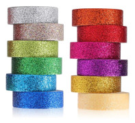24 Rullar Washi Tejp Set Dekorativ Washi Tejp Glitter Limtejp Färgglada Maskeringstejp för DIY-hantverk Scrapbooking