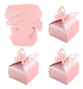 Fjärilsformad Presentask, 50 St Bröllopsfavöraskar, Chokladaskar, Godisaskar för Födelsedag eller Bröllopsfester Pink