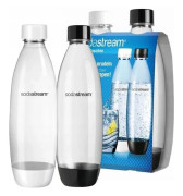 SodaStream PET-flaskor 1 L svart+vit Säkring Tvåpack