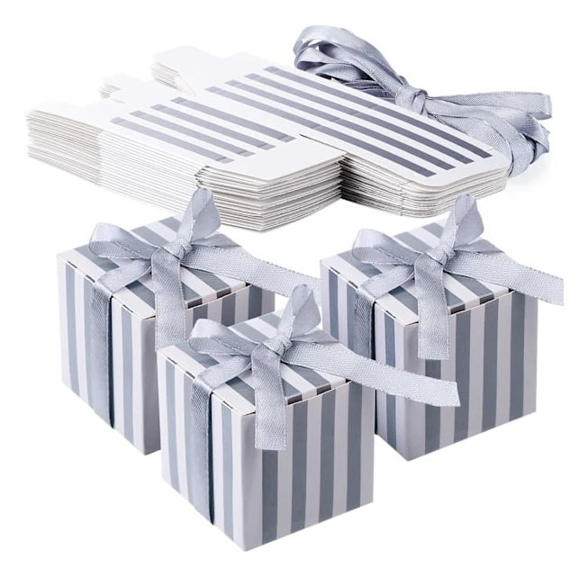 50 st. Kvadratiska Pappersgodisaskar Bröllopsfavoritaskar Randiga Festpresentaskar Papperspresentaskar för Smyckeskrin Bröllop Baby Shower color 1