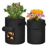 Pack Potatisodlingsväskor - 7 Gallons Potatisodlingsväskor med Handtag och Inspektionsfönster - Grönsaksodlingsväska - Svart