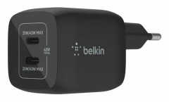 Belkin BoostCharge Pro - Strömadapter - PPS- och GaN-teknik - 45 Watt - 3 A - Fast Charge, PD 3.0 - 2 utdatakontakter (2 x USB-C) - svart