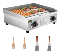 Kommersiell elektrisk stekpanna, 26" Teppanyaki-grill, 3200 W elektrisk plattgrill, elektrisk bänkhäll i rostfritt stål med dropphål, 50-300 â bänkhä