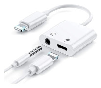 [Apple MFi-certifierad] Hörlursadapter för iPhone, 2-i-1 Lightning till 3,5 mm hörlurs- och laddningsdon Aux-ljudadapter Kompatibel med Ipho