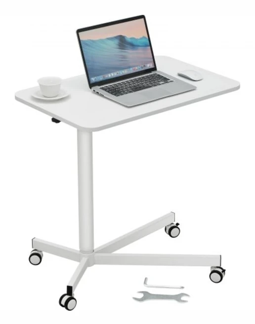 Mobilt stående skrivbord, 28,5"-44,2" gasfjäder höjdjusterbart sitt-stående skrivbord, 360° svängbara hjul (2 låsbara) Bärbar rullande bärbar datorva